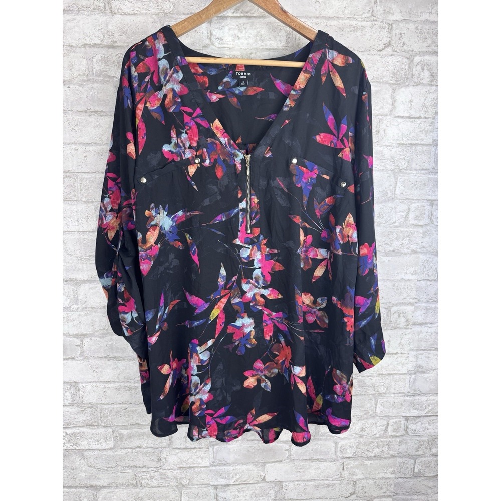 Torrid Harper Popover Top Floral Print 3/4 Sleeve Blouse Women's Plus Size‎ 5 5X